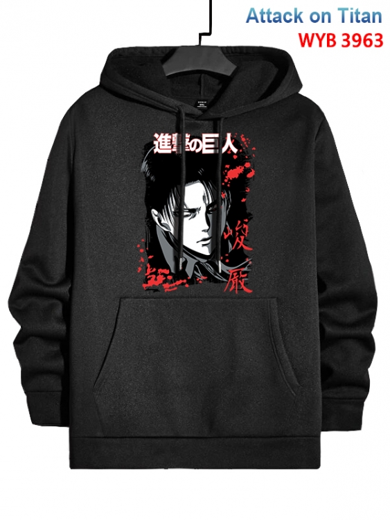  Shingeki no Kyojin Anime black pure cotton hooded patch pocket sweater from XS to 4XL 