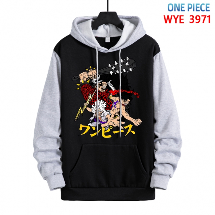 One Piece Anime black and gray pure cotton hooded patch pocket sweaterfrom XS to 4XL