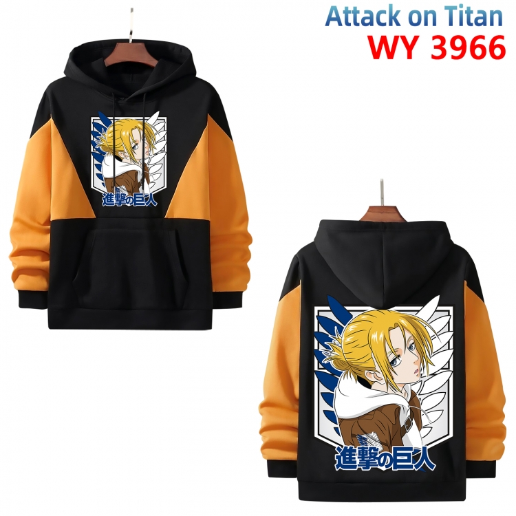 Shingeki no Kyojin  Anime black and yellow pure cotton hooded patch pocket sweater from XS to 4XL