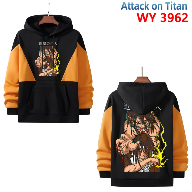Shingeki no Kyojin  Anime black and yellow pure cotton hooded patch pocket sweater from XS to 4XL