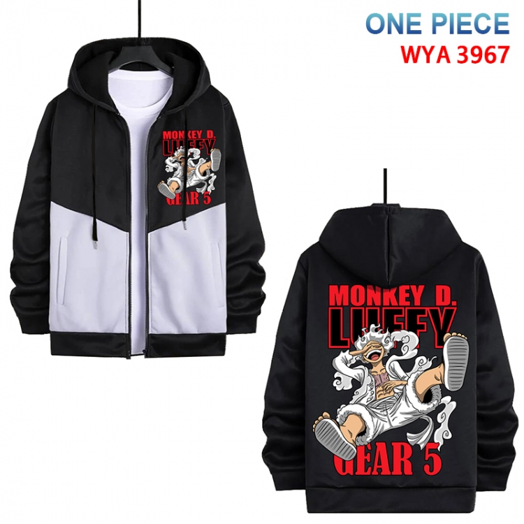 One Piece Anime black and white contrasting pure cotton zipper patch pocket sweater from S to 3XL