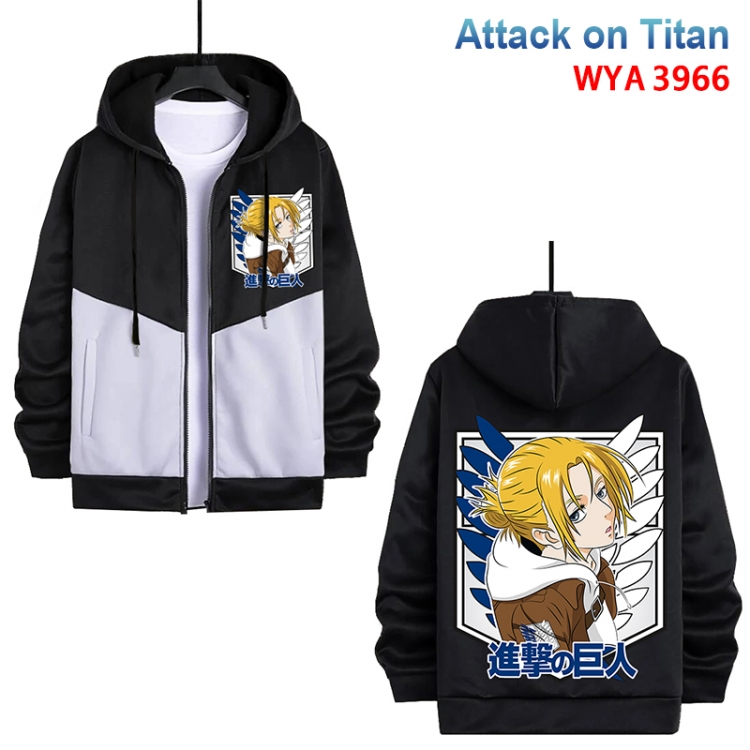 Shingeki no Kyojin Anime black and white contrasting pure cotton zipper patch pocket sweater from S to 3XL