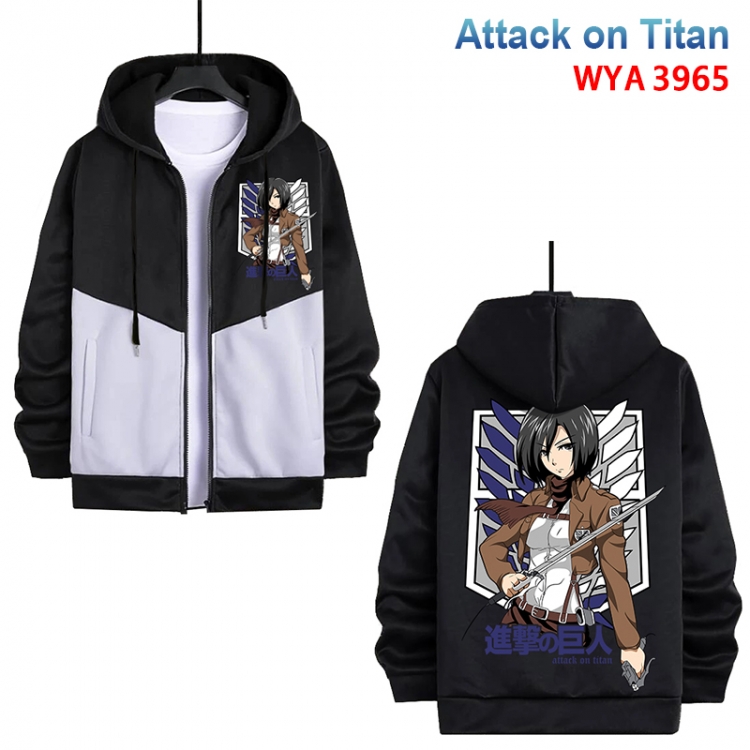Shingeki no Kyojin Anime black and white contrasting pure cotton zipper patch pocket sweater from S to 3XL