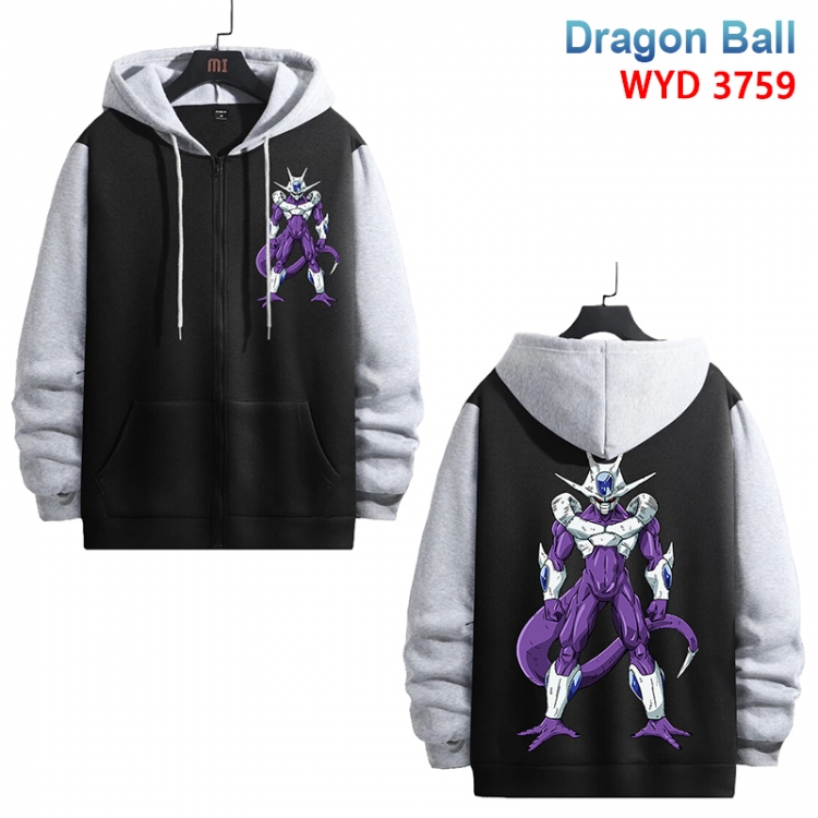 DRAGON BALL Anime black contrast gray pure cotton zipper patch pocket sweater from S to 3XL