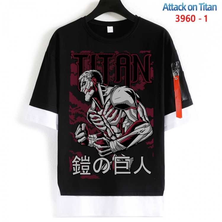 Shingeki no Kyojin Cotton Crew Neck Fake Two-Piece Short Sleeve T-Shirt from S to 4XL