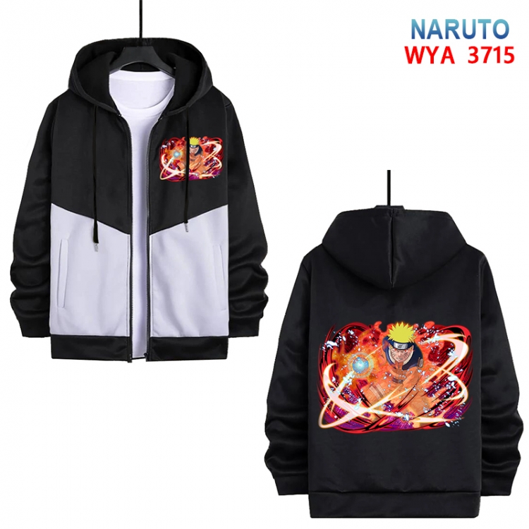Naruto Anime black and white contrasting pure cotton zipper patch pocket sweater from S to 3XL