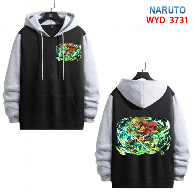 Naruto Anime black contrast gray pure cotton zipper patch pocket sweater from S to 3XL