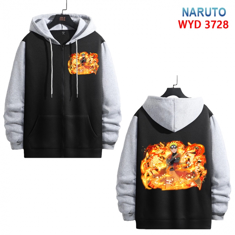 Naruto Anime black contrast gray pure cotton zipper patch pocket sweater from S to 3XL