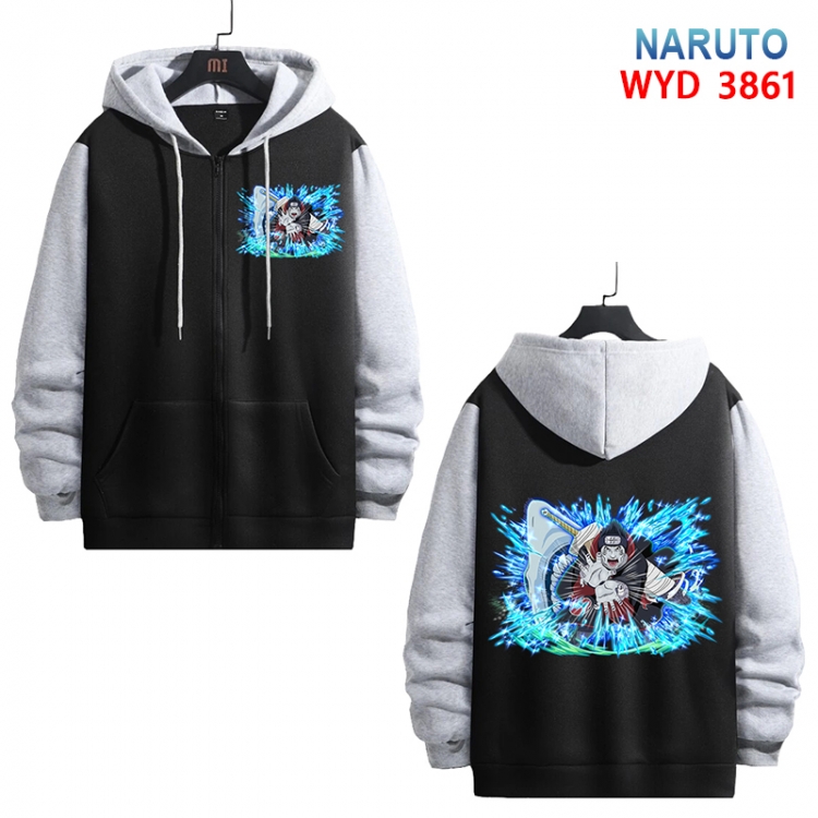 Naruto Anime black contrast gray pure cotton zipper patch pocket sweater from S to 3XL