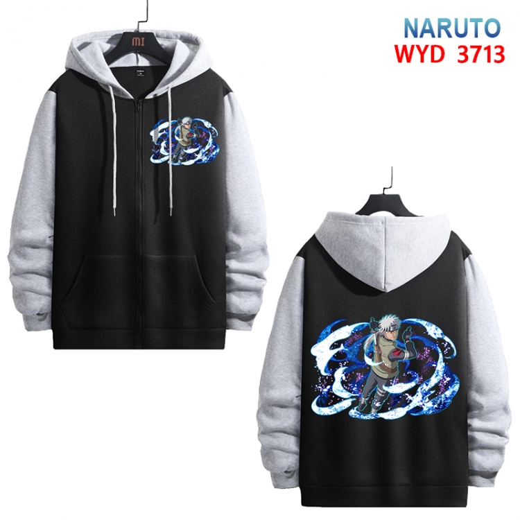 Naruto Anime black contrast gray pure cotton zipper patch pocket sweater from S to 3XL