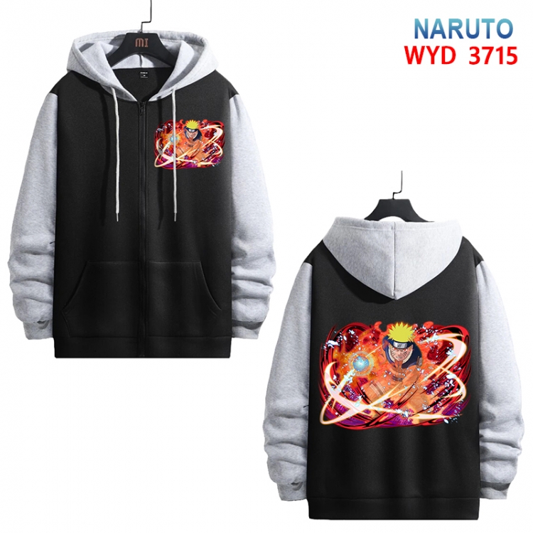 Naruto Anime black contrast gray pure cotton zipper patch pocket sweater from S to 3XL