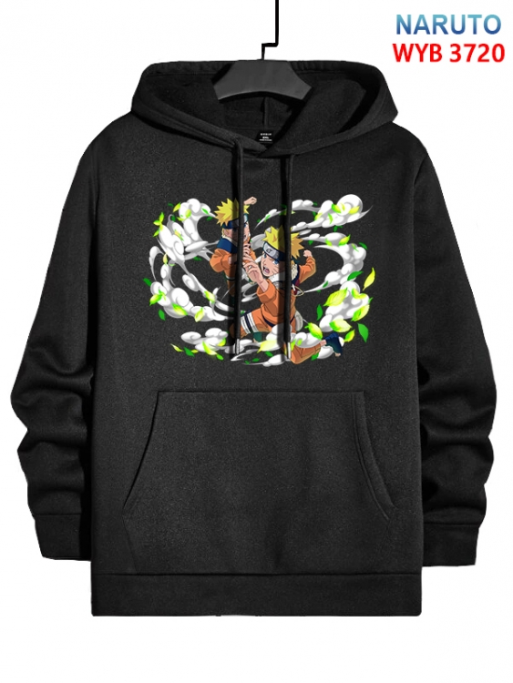 Naruto Anime black pure cotton hooded patch pocket sweater from XS to 4XL 