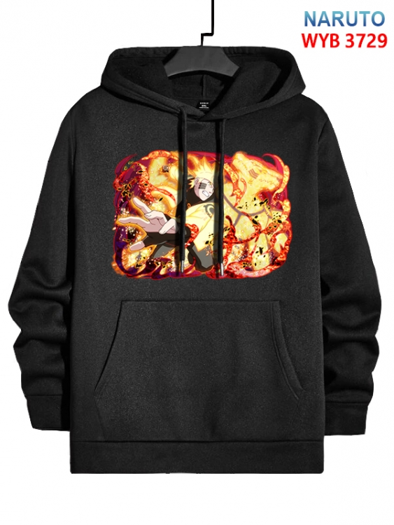 Naruto Anime black pure cotton hooded patch pocket sweater from XS to 4XL 