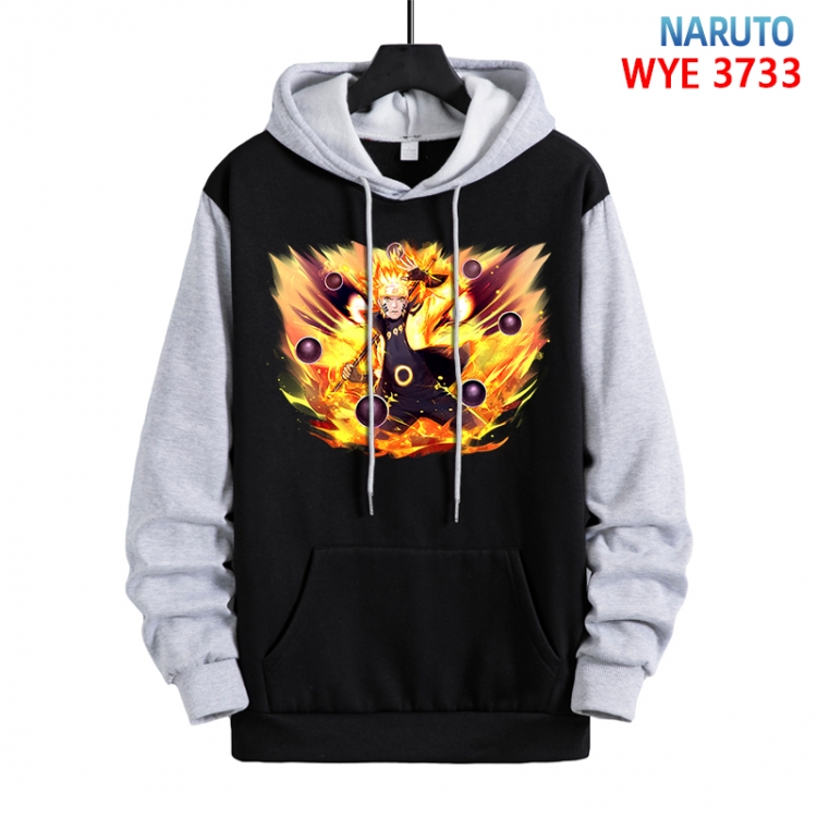 Naruto Anime black and gray pure cotton hooded patch pocket sweaterfrom XS to 4XL