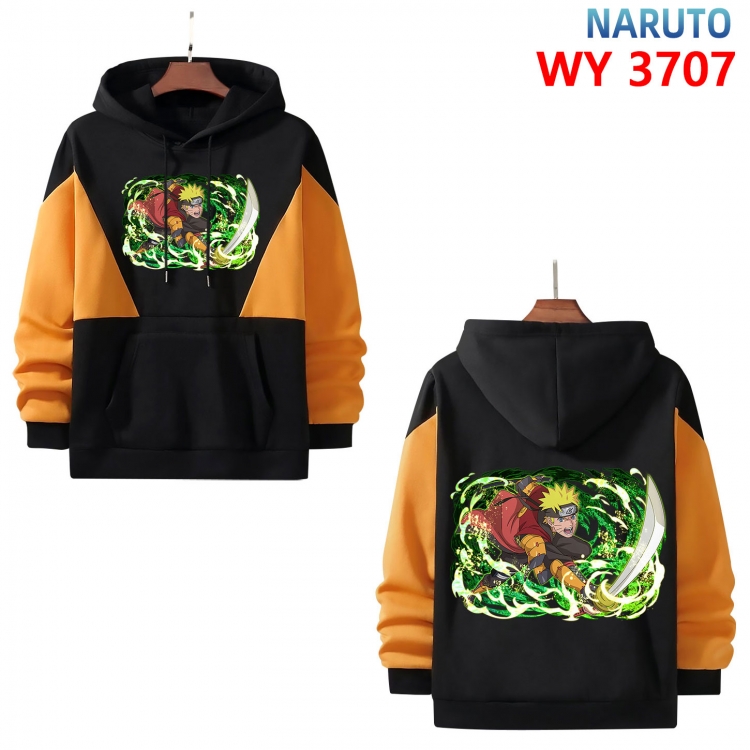 Naruto Anime black and yellow pure cotton hooded patch pocket sweater from XS to 4XL