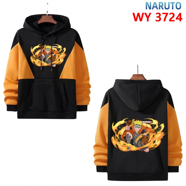 Naruto Anime black and yellow pure cotton hooded patch pocket sweater from XS to 4XL