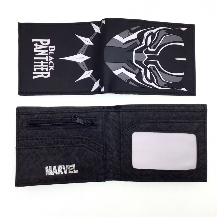 Black Panther Anime peripheral PVC adhesive surface short style folding wallet