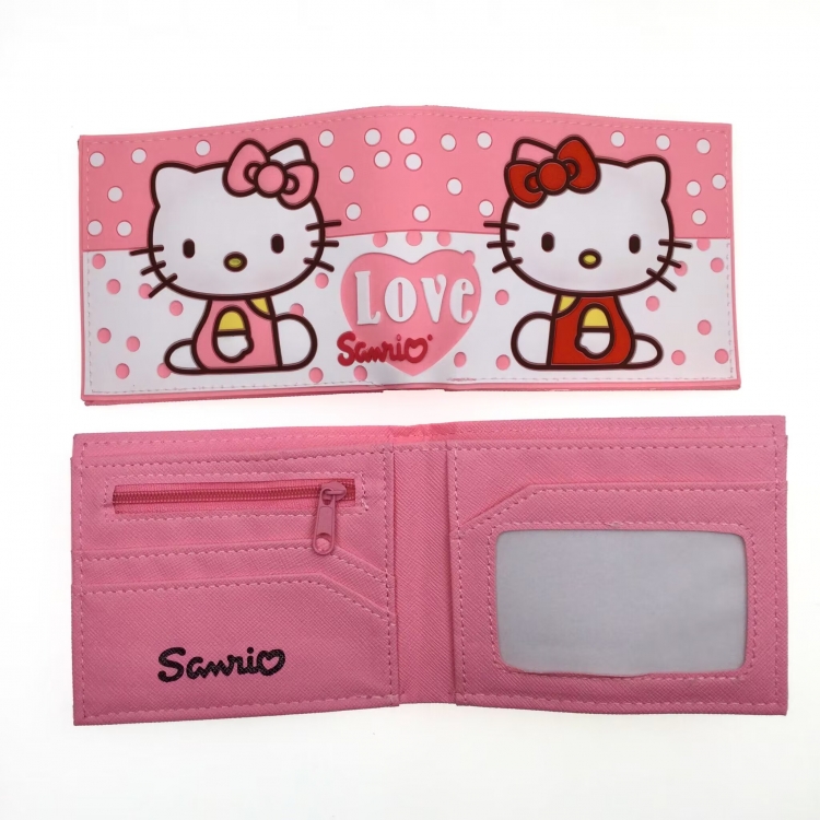 Hello Kitty  Anime peripheral PVC adhesive surface short style folding wallet