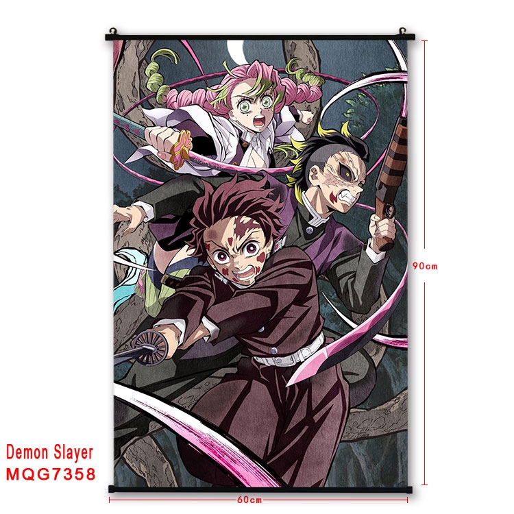 Demon Slayer Kimets Anime black Plastic rod Cloth painting Wall Scroll 60X90CM