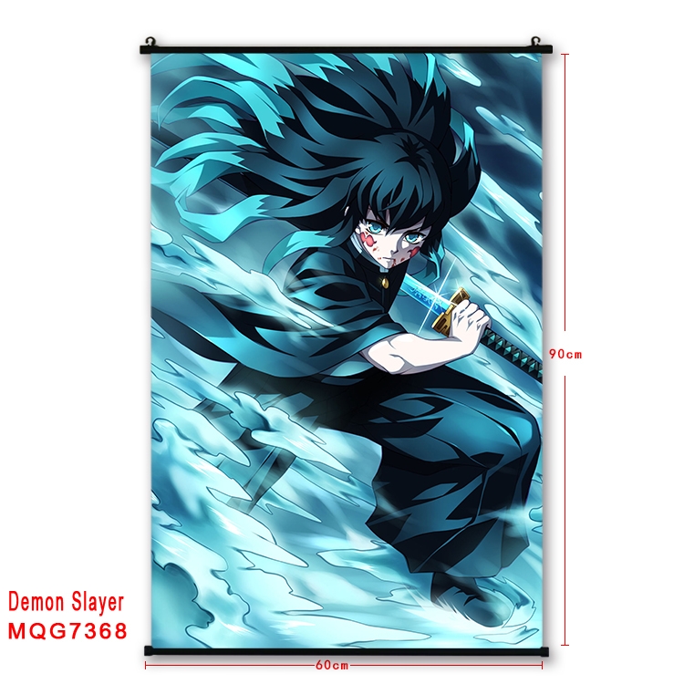 Demon Slayer Kimets Anime black Plastic rod Cloth painting Wall Scroll 60X90CM  MQG-7368