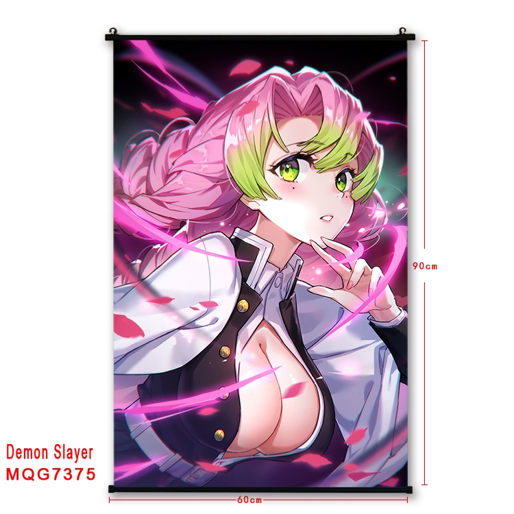 Demon Slayer Kimets Anime black Plastic rod Cloth painting Wall Scroll 60X90CM MQG-7375