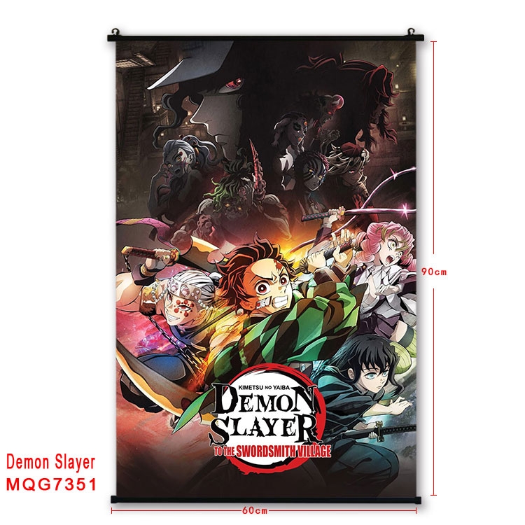 Demon Slayer Kimets Anime black Plastic rod Cloth painting Wall Scroll 60X90CM  MQG-7351