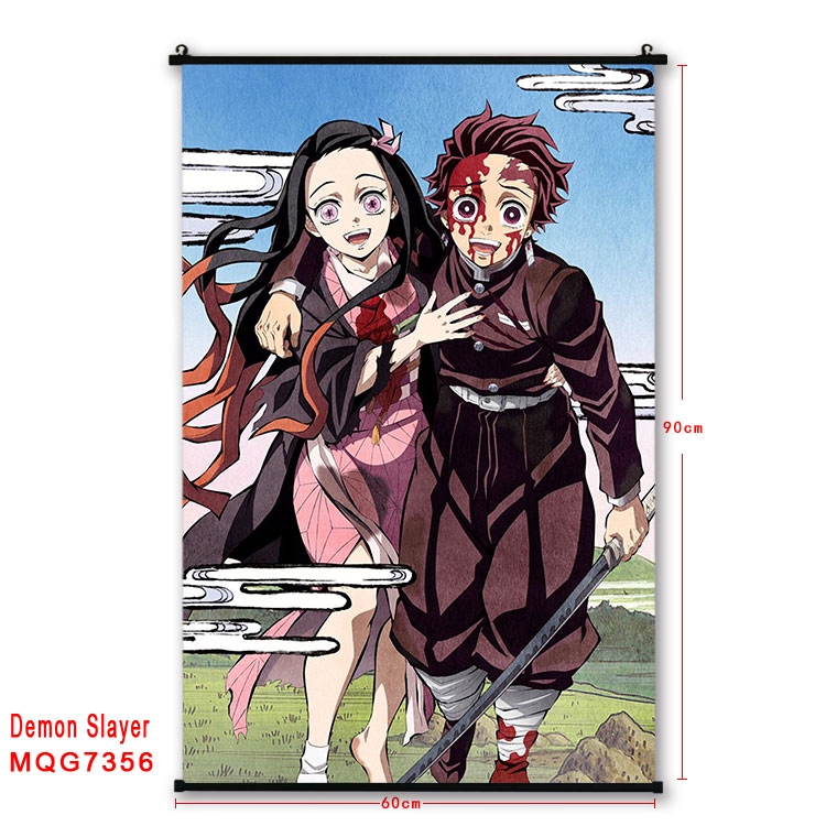 Demon Slayer Kimets Anime black Plastic rod Cloth painting Wall Scroll 60X90CM  MQG-7356