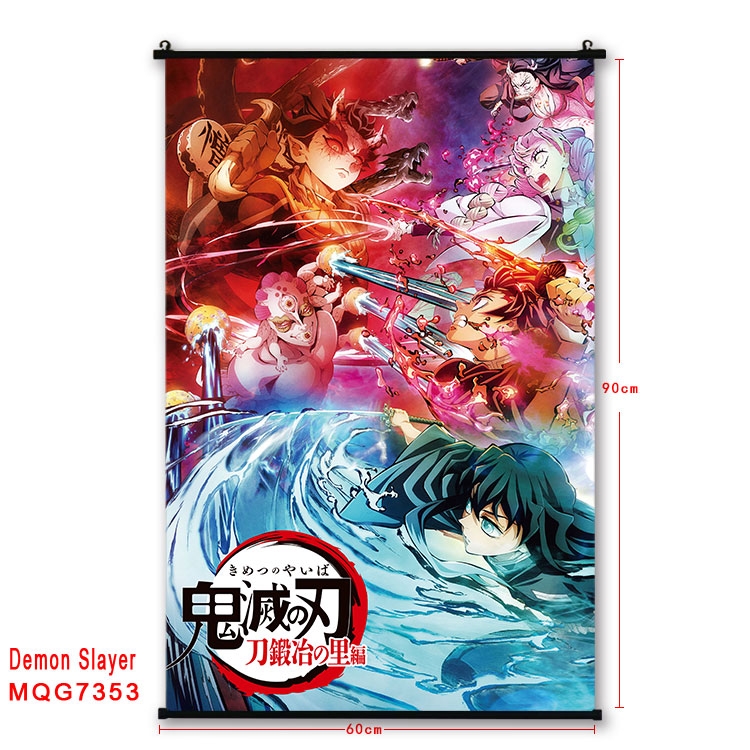 Demon Slayer Kimets Anime black Plastic rod Cloth painting Wall Scroll 60X90CM  MQG-7353