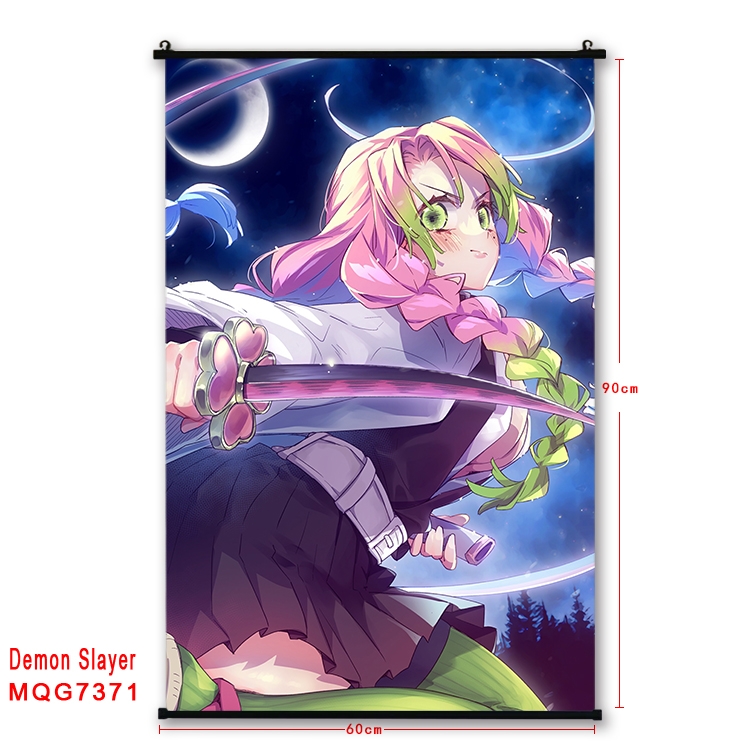 Demon Slayer Kimets Anime black Plastic rod Cloth painting Wall Scroll 60X90CM MQG-7371