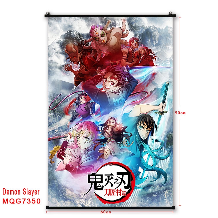 Demon Slayer Kimets Anime black Plastic rod Cloth painting Wall Scroll 60X90CM MQG-7350