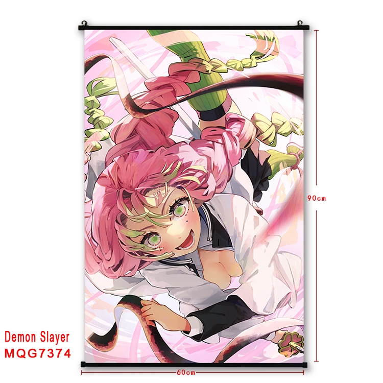 Demon Slayer Kimets Anime black Plastic rod Cloth painting Wall Scroll 60X90CM MQG-7374