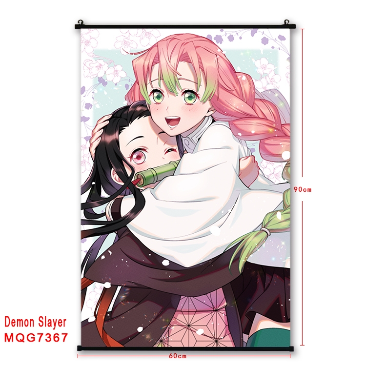 Demon Slayer Kimets Anime black Plastic rod Cloth painting Wall Scroll 60X90CM MQG-7367