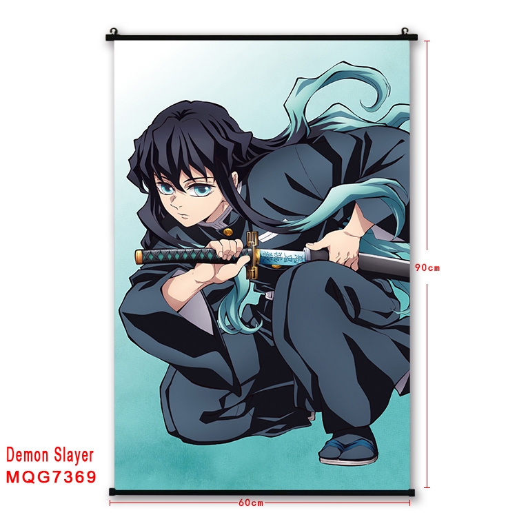 Demon Slayer Kimets Anime black Plastic rod Cloth painting Wall Scroll 60X90CM  MQG-7369