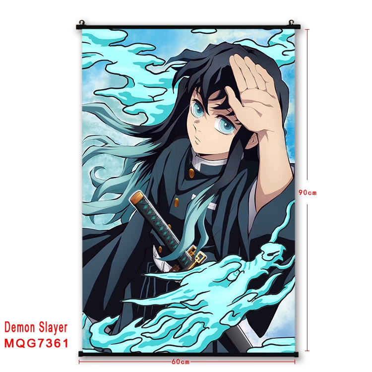 Demon Slayer Kimets Anime black Plastic rod Cloth painting Wall Scroll 60X90CM MQG-7361