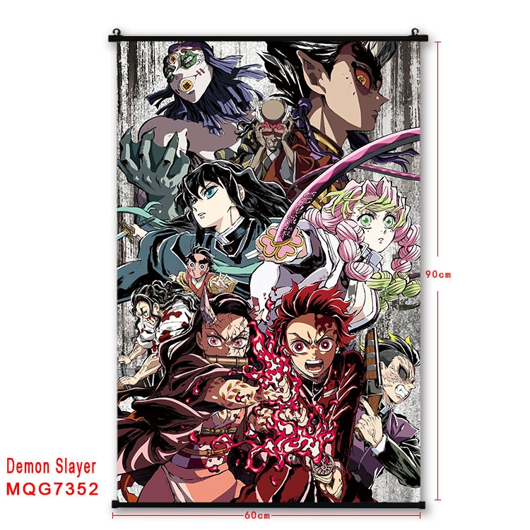 Demon Slayer Kimets Anime black Plastic rod Cloth painting Wall Scroll 60X90CM MQG-7352