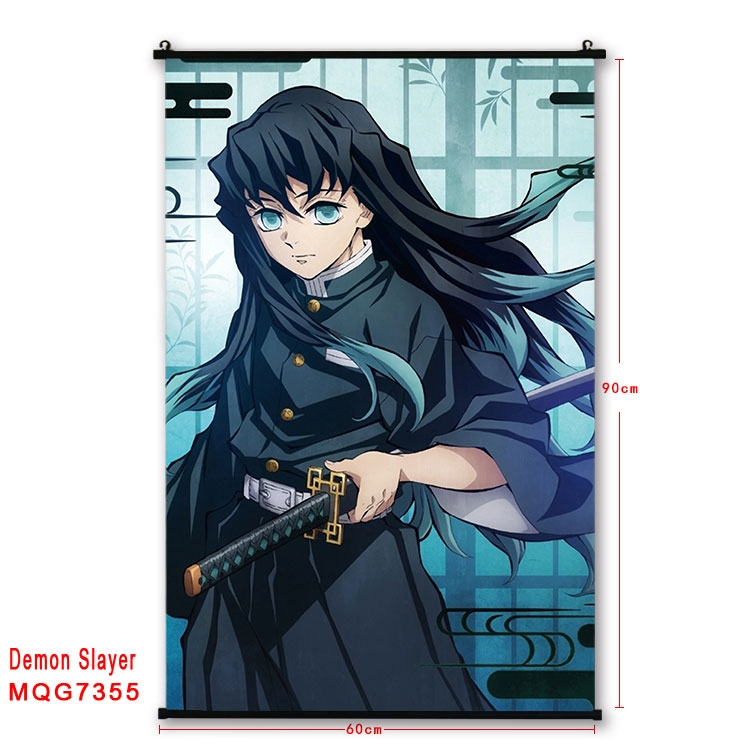 Demon Slayer Kimets Anime black Plastic rod Cloth painting Wall Scroll 60X90CM MQG-7355