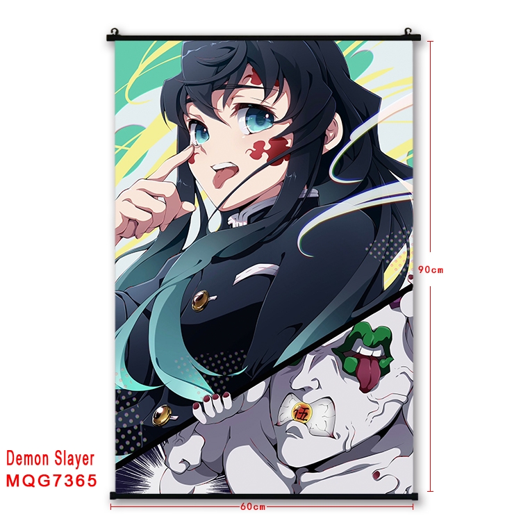 Demon Slayer Kimets Anime black Plastic rod Cloth painting Wall Scroll 60X90CM MQG-7365