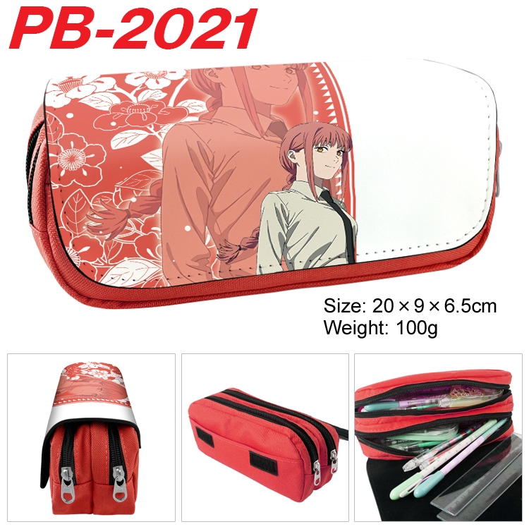 Chainsawman Anime double-layer pu leather printing pencil case 20x9x6.5cm