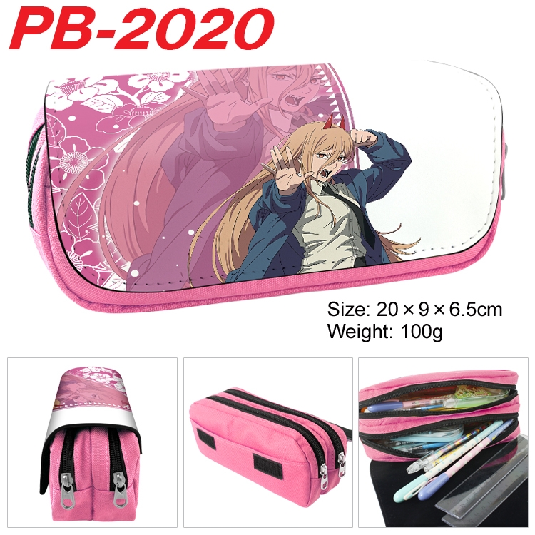 Chainsawman Anime double-layer pu leather printing pencil case 20x9x6.5cm
