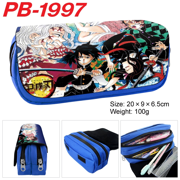 Demon Slayer Kimets Anime double-layer pu leather printing pencil case 20x9x6.5cm