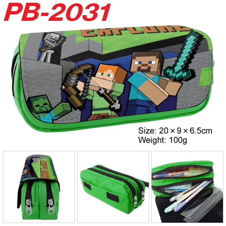 Minecraft Anime double-layer pu leather printing pencil case 20x9x6.5cm