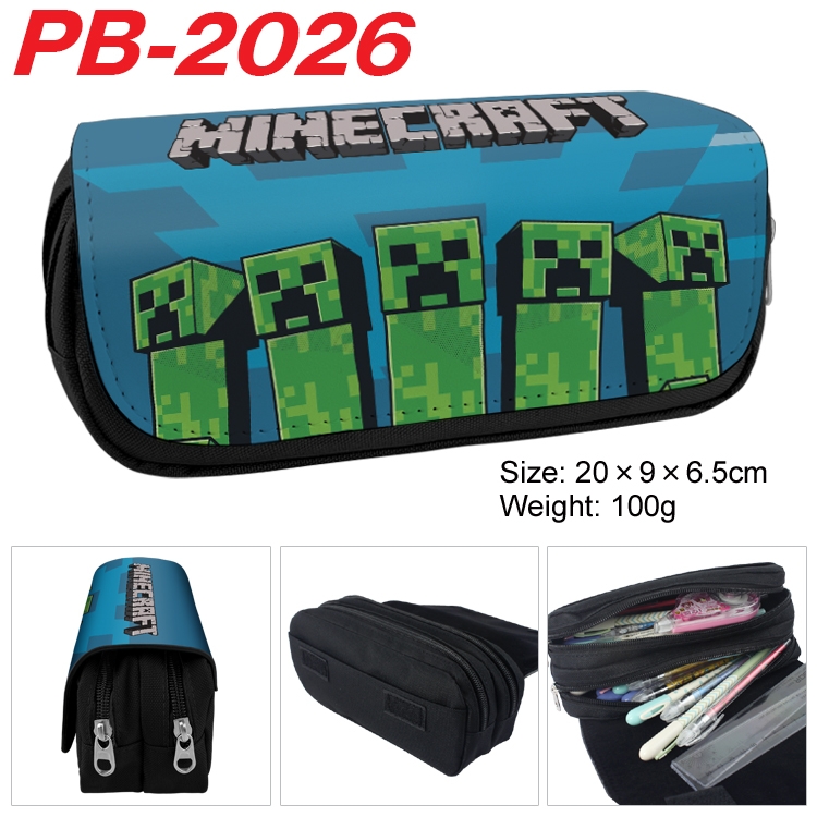 Minecraft Anime double-layer pu leather printing pencil case 20x9x6.5cm