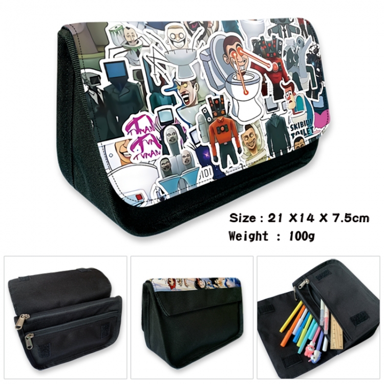 Skibidi-Toilet Anime Velcro canvas zipper pencil case Pencil Bag 21×14×7.5cm