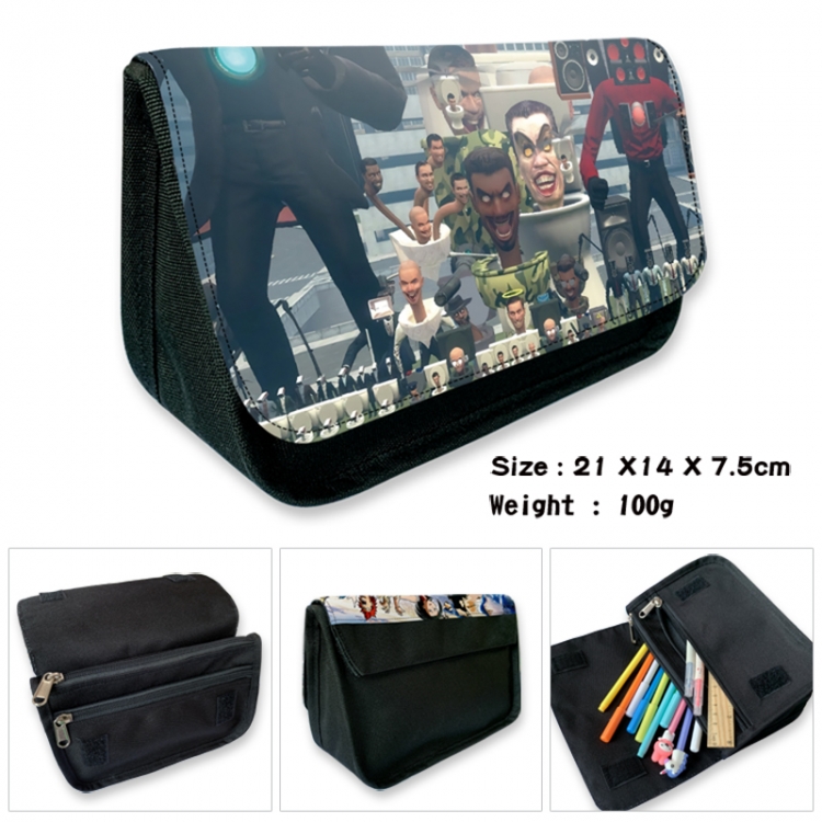 Skibidi-Toilet Anime Velcro canvas zipper pencil case Pencil Bag 21×14×7.5cm