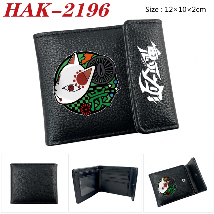 Demon Slayer Kimets Anime Litchi Pattern Hidden Buckle Half Fold Printed Wallet 12X10X2CM