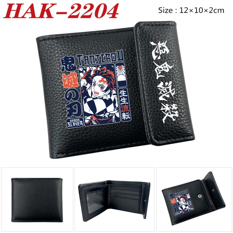 Demon Slayer Kimets Anime Litchi Pattern Hidden Buckle Half Fold Printed Wallet 12X10X2CM