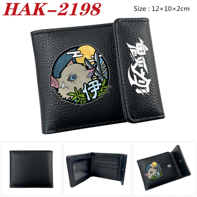 Demon Slayer Kimets Anime Litchi Pattern Hidden Buckle Half Fold Printed Wallet 12X10X2CM