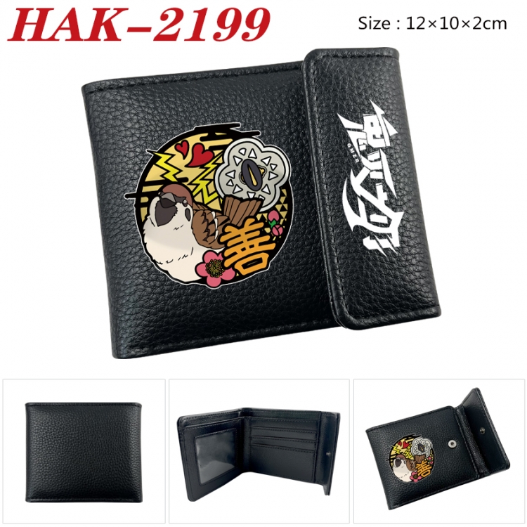 Demon Slayer Kimets Anime Litchi Pattern Hidden Buckle Half Fold Printed Wallet 12X10X2CM