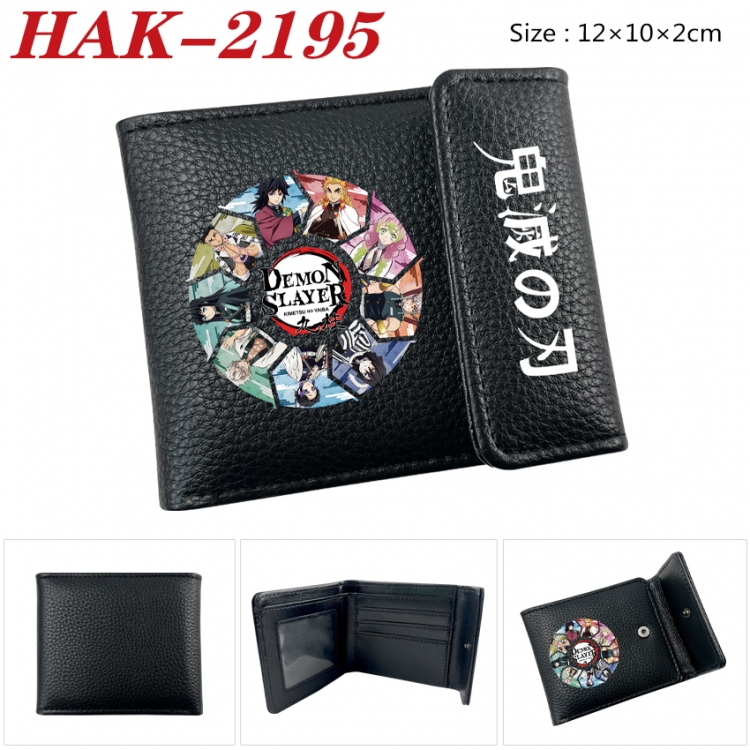 Demon Slayer Kimets Anime Litchi Pattern Hidden Buckle Half Fold Printed Wallet 12X10X2CM