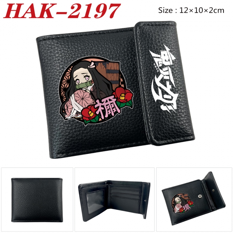 Demon Slayer Kimets Anime Litchi Pattern Hidden Buckle Half Fold Printed Wallet 12X10X2CM